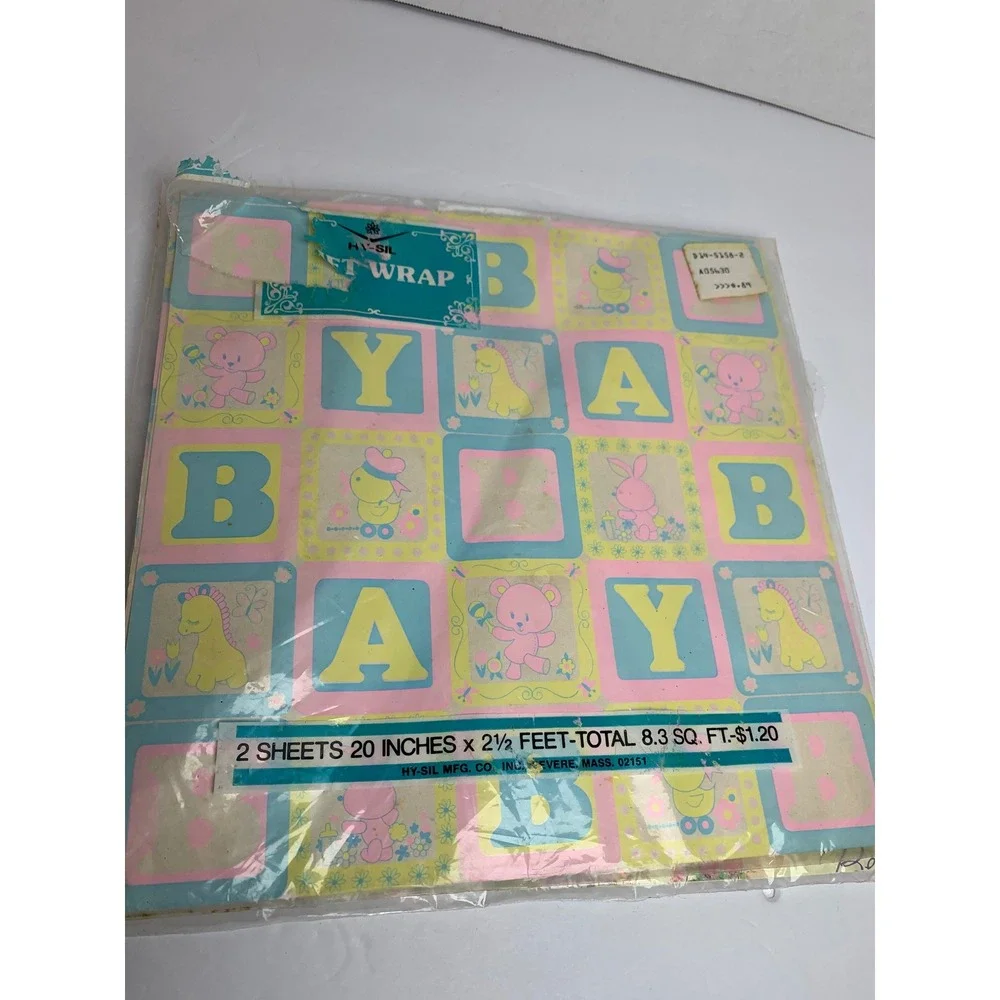Vintage Gift Wrap Set Baby Shower Blocks & Wedding‎ Best Wishes Cats Floral 2pk